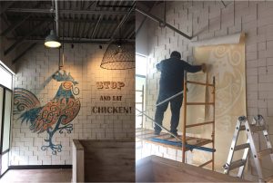 Custom stencil wall mural install
